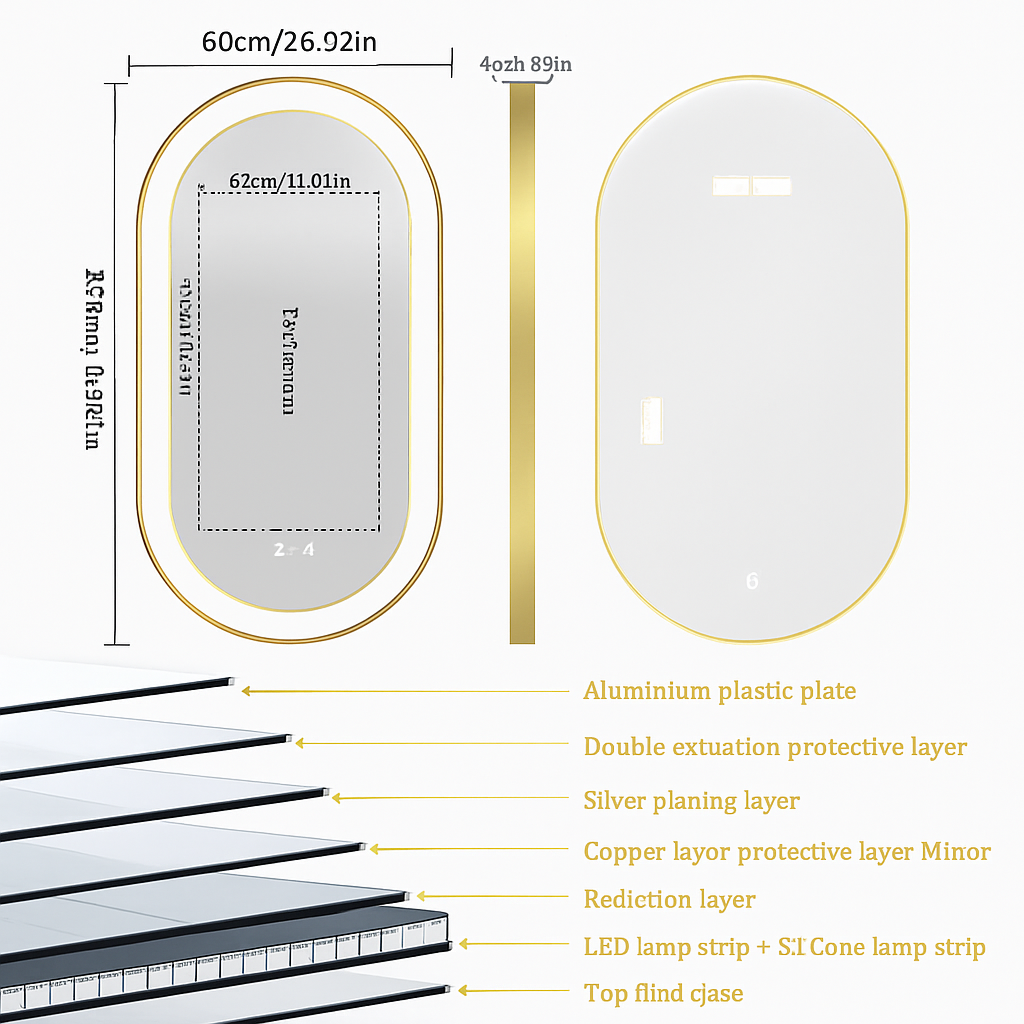 miroir ovale intelligent antibuée avec éclairage led ajustable - vue 6 sur 8