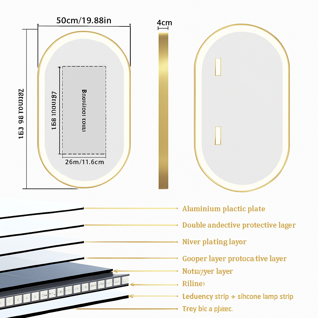 miroir ovale intelligent antibuée avec éclairage led ajustable - vue 8 sur 8