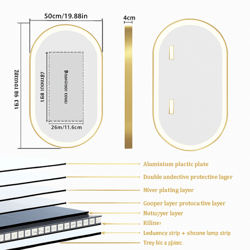 miroir ovale intelligent antibuée avec éclairage led ajustable - vue 9 sur 8