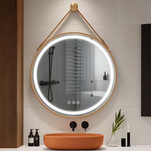 miroir rond lumineux antibuée intensité variable cadre aluminium verre HD - vue 3 sur 9