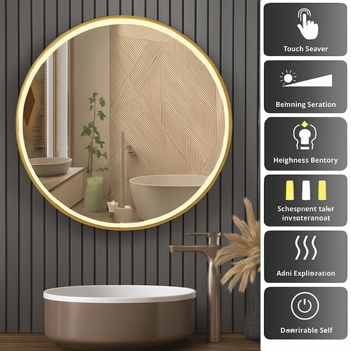 miroir rond lumineux antibuée intensité variable cadre aluminium verre HD - vue 4 sur 9