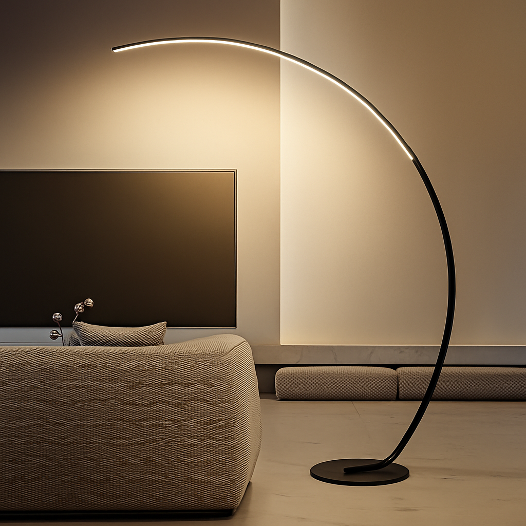 Modern Simple Ledc Shaped Aluminum Floor Lamp, Living Room Next To Sofa, Bedroom, Study, Leisure Fishing Black Floor Lamp - vue 3 sur 7