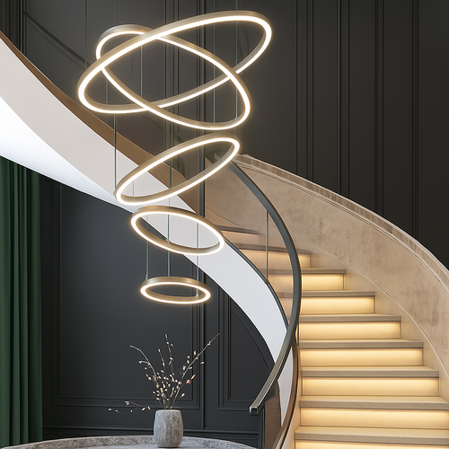 Moderne Led anneaux suspension lampe cercle plafond suspendu lustre pour chalet salon salle à manger escalier maison luminaire - vue 3 sur 11