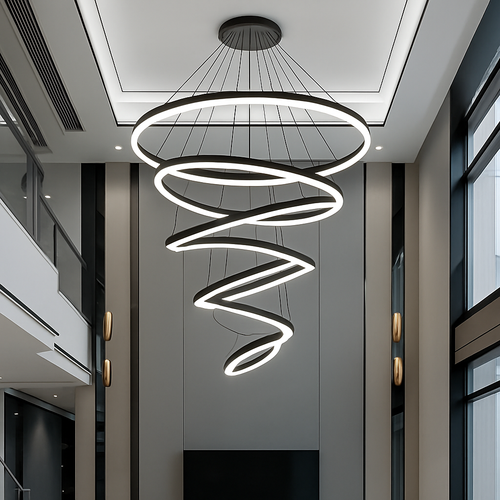 Moderne Led anneaux suspension lampe cercle plafond suspendu lustre pour chalet salon salle à manger escalier maison luminaire - vue 4 sur 11