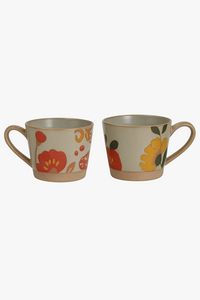 Mug retro ceramique peinte main motif floral personnalisable