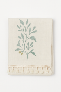 Nappe brodée motif feuilles de café style rustique
