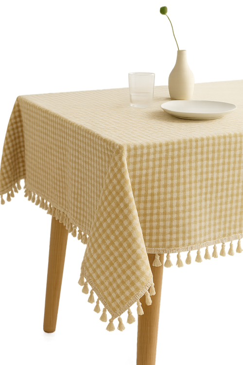 Nappe champêtre à carreaux avec pompons décor table - vue 2 sur 2