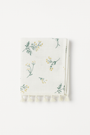 Nappe coton brodée florale style coréen avec pompons