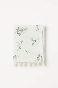 Nappe coton brodée florale style coréen avec pompons