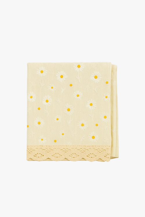 Nappe coton brodée marguerites style coréen table repas