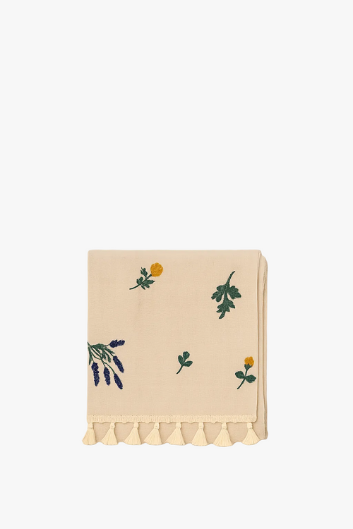Nappe coton lin brodée style européen à pompons