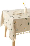Nappe coton lin brodée style européen à pompons