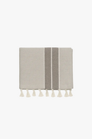 Nappe coton lin imperméable style champêtre rayures pompons