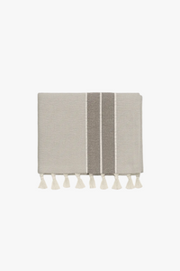 Nappe coton lin imperméable style champêtre rayures pompons