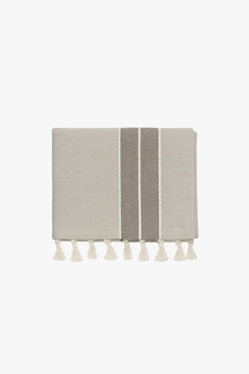 Nappe coton lin imperméable style champêtre rayures pompons