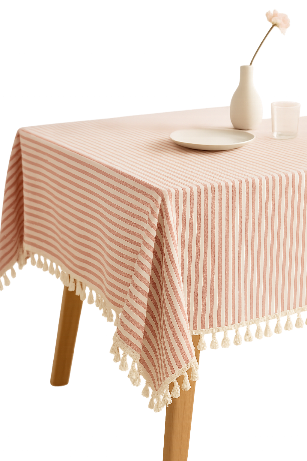 Nappe coton lin rayures pompons style bohème table