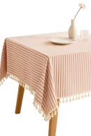Nappe coton lin rayures pompons style bohème table