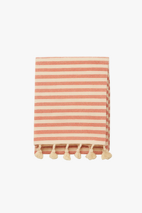Nappe coton lin rayures pompons style bohème table