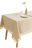 Nappe coton lin rayures pompons style moderne table