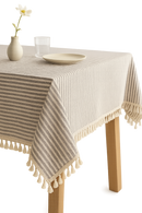 Nappe coton lin rayures pompons style moderne table