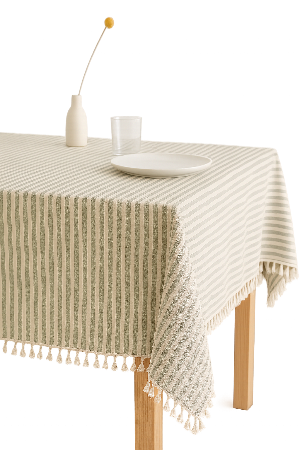 Nappe coton lin rayures pompons style moderne table - vue 2 sur 2