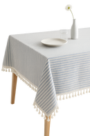 Nappe coton lin style bohème rayures pompons table