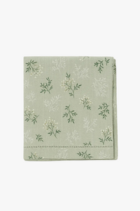 Nappe coton motifs floraux style coréen pompons table