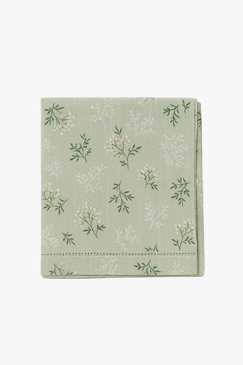 Nappe coton motifs floraux style coréen pompons table