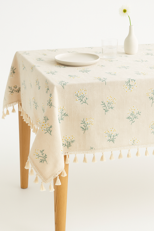 Nappe coton motifs marguerites style coréen table élégante - vue 2 sur 2