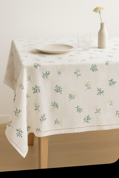 Nappe coton motifs marguerites style coréen table repas - vue 2 sur 2
