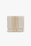 Nappe coton polyester imperméable style champêtre rayures pompons