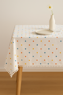 Nappe coton style champêtre dentelle marguerite pompons table