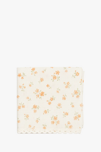 Nappe coton style coréen brodée fleurs à pompons