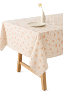 Nappe coton style coréen brodée fleurs à pompons