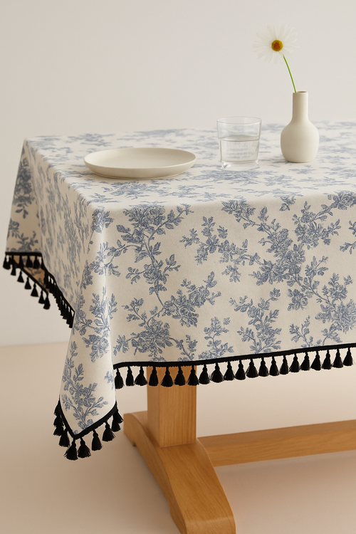 Nappe florale style champêtre bordure dentelle table repas - vue 2 sur 2