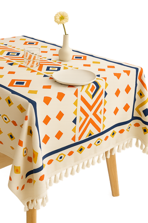 Nappe imprimé pivoines style ins jacquard table repas - vue 2 sur 2
