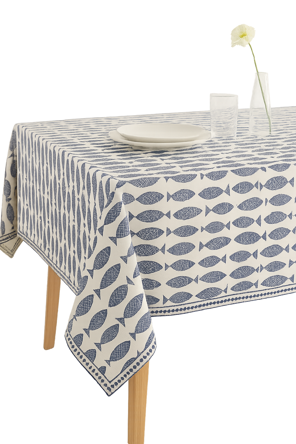 Nappe motif poissons style marin coton polyester repas famille - vue 2 sur 2