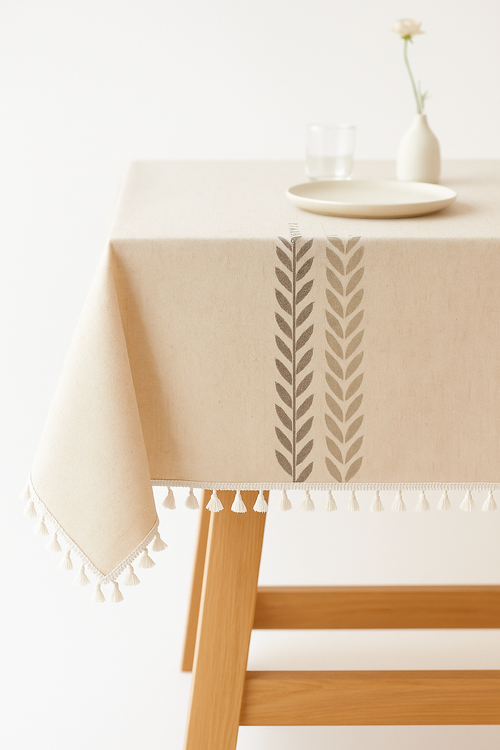 Nappe rustique brodée feuilles de café décoration table - vue 2 sur 2