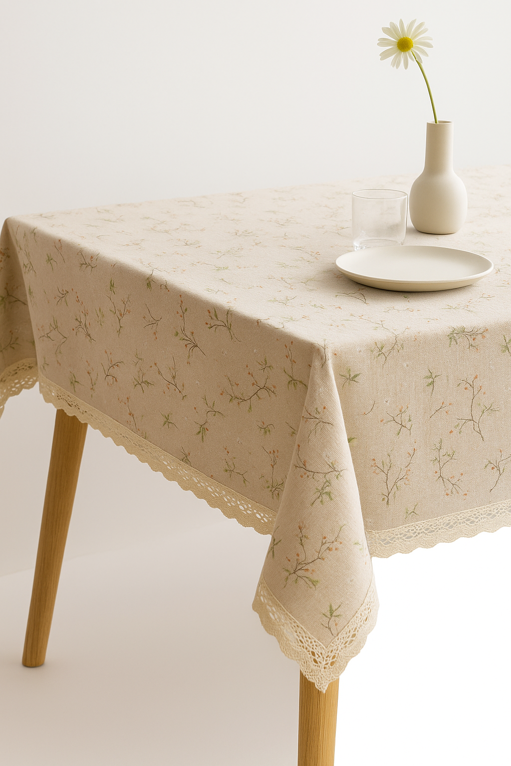 Nappe style champêtre à pompons dentelle motif marguerite - vue 2 sur 2