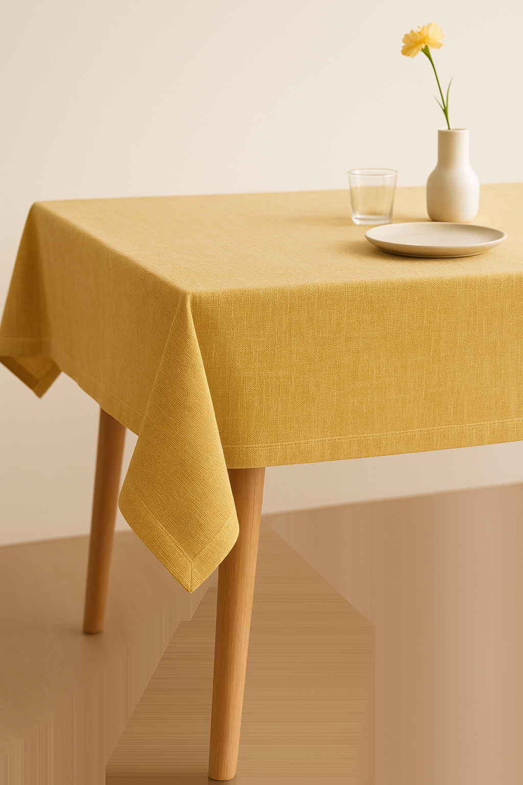 Nappe style japonais unie beige polyester lavable décorative - vue 2 sur 2