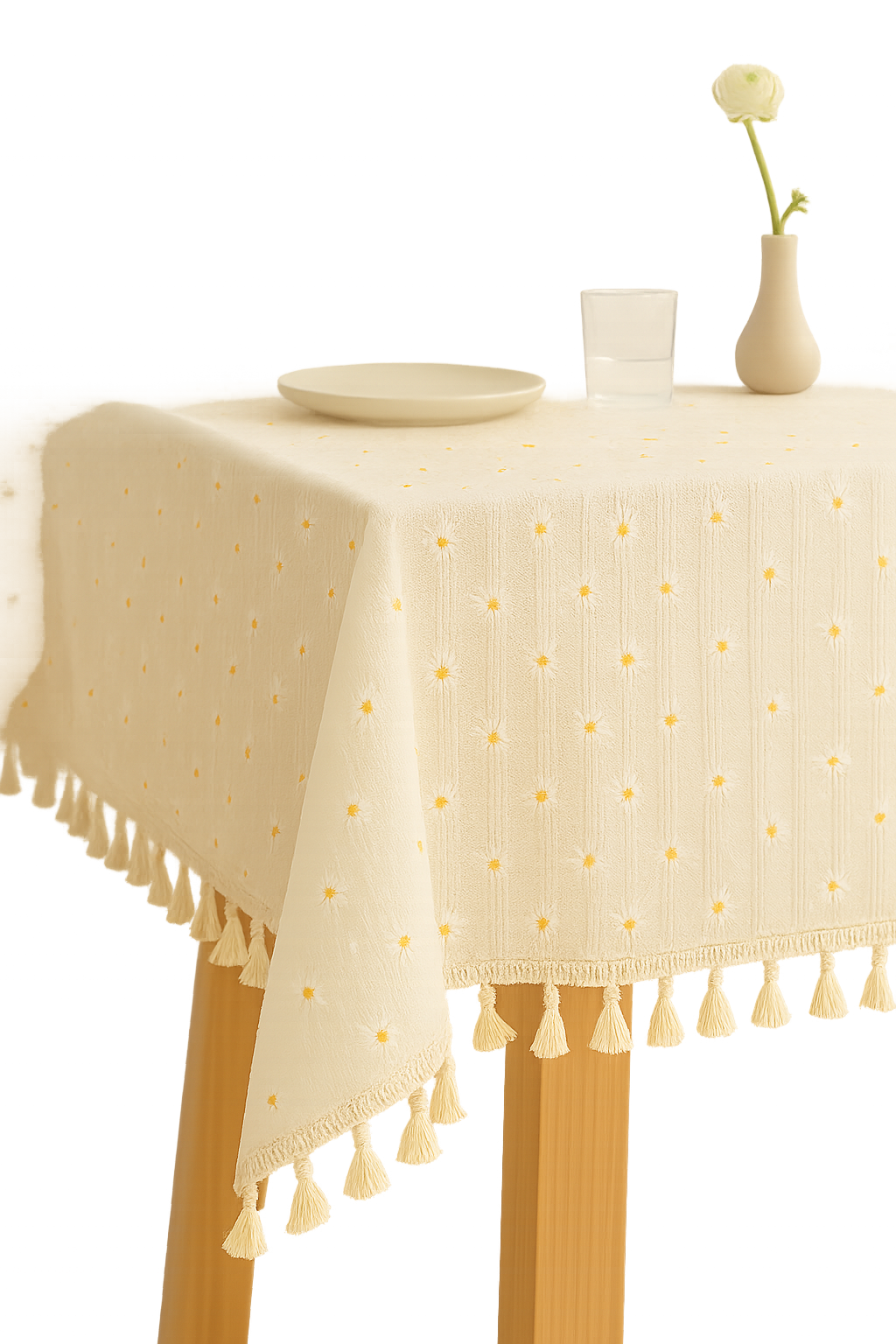 Nappe style pastoral dentelle marguerite pompons table reception