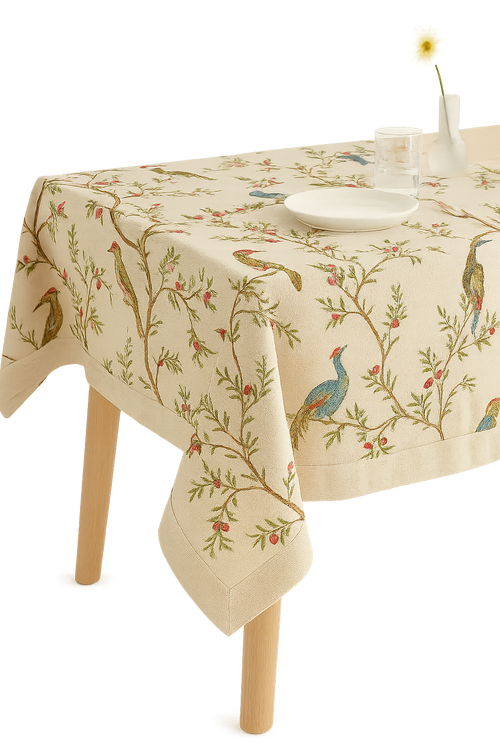 Nappe table motifs pivoines pompons style ins lavable - vue 2 sur 2