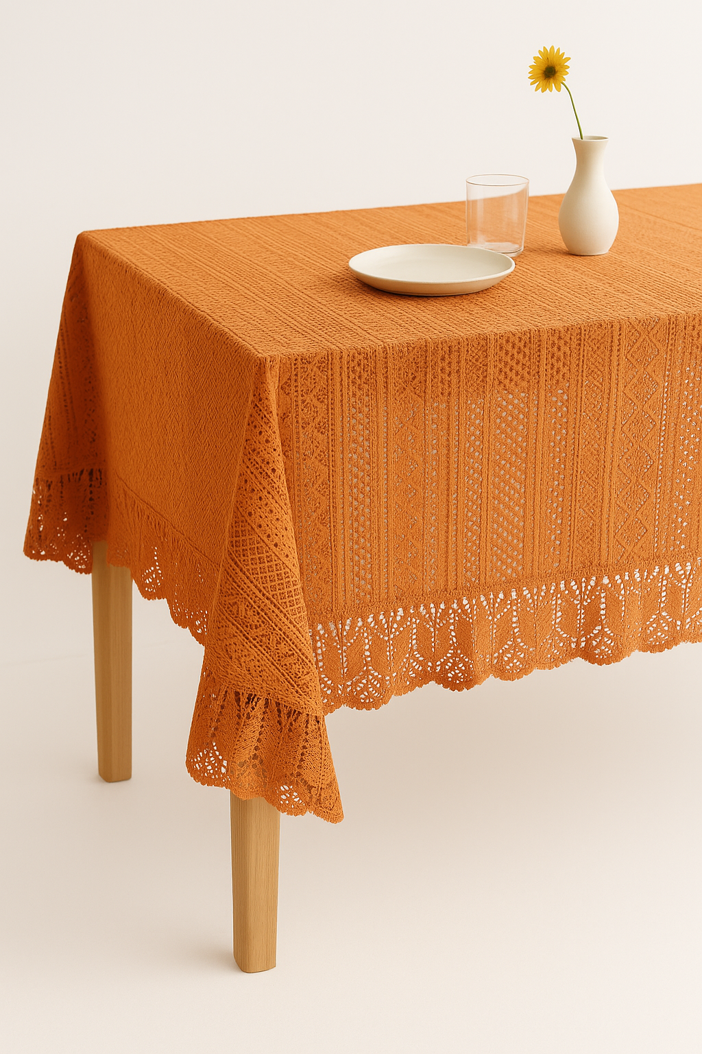 Nappe vintage jacquard bordure dentelle style nordique table - vue 2 sur 2