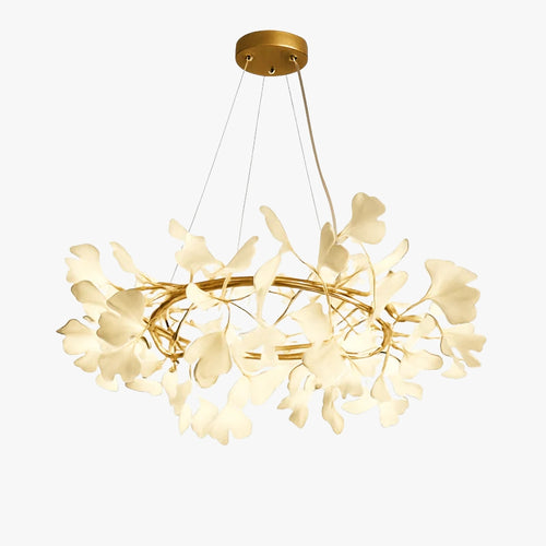 Nordique feuille de gingko LED lustre moderne cuisine salon chambre salle à manger rond intérieur loft plafond suspension - vue 2 sur 17