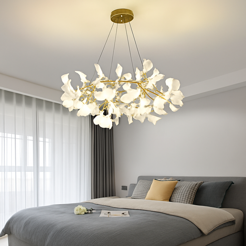 Nordique feuille de gingko LED lustre moderne cuisine salon chambre salle à manger rond intérieur loft plafond suspension - vue 4 sur 17