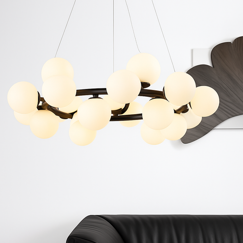 Nordique LED ronde lustre boule de verre or noir suspension lampe restaurant cuisine salon anneau décor à la maison luminaires - vue 3 sur 24