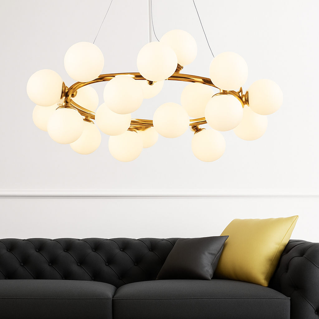 Nordique LED ronde lustre boule de verre or noir suspension lampe restaurant cuisine salon anneau décor à la maison luminaires - vue 3 sur 24