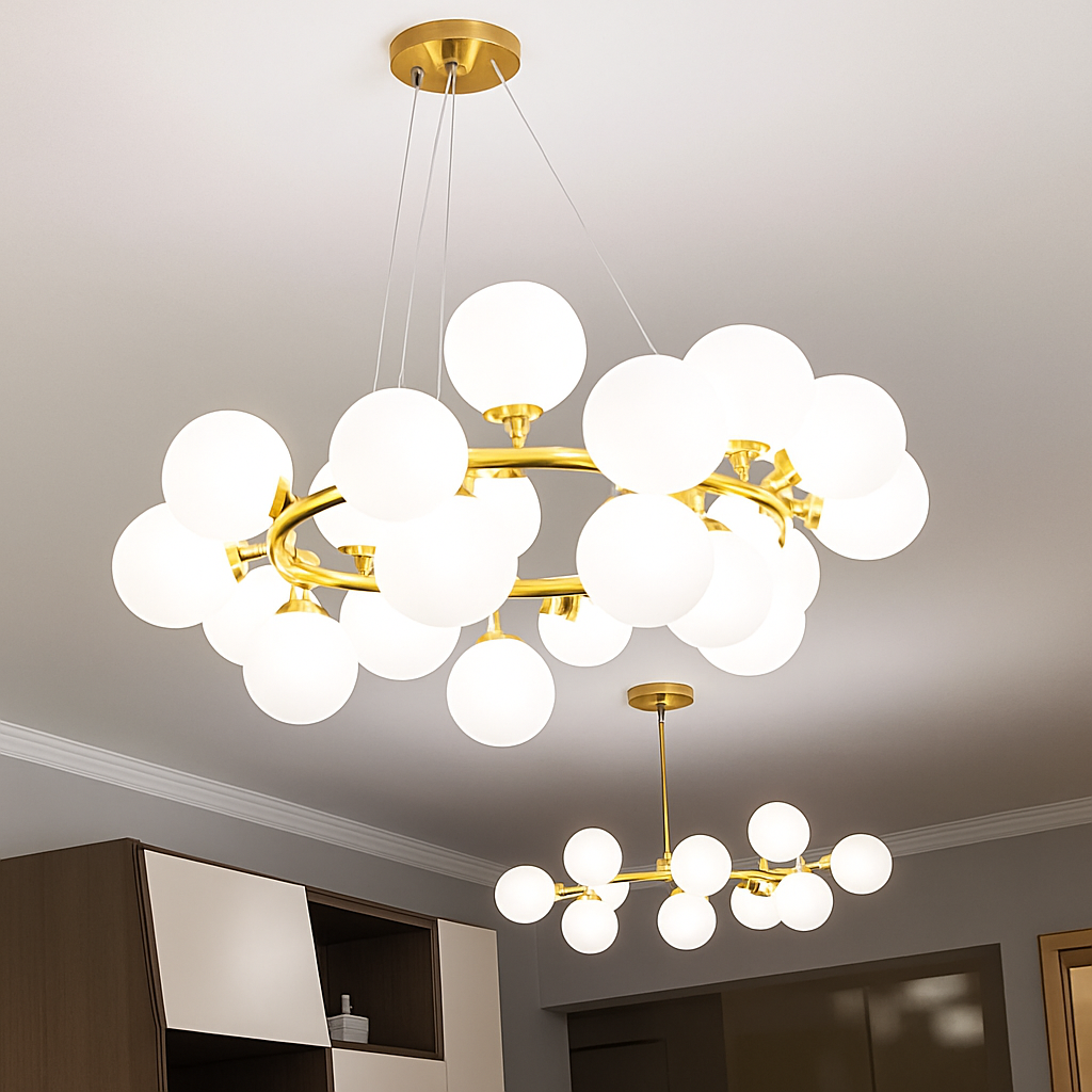 Nordique LED ronde lustre boule de verre or noir suspension lampe restaurant cuisine salon anneau décor à la maison luminaires - vue 7 sur 24