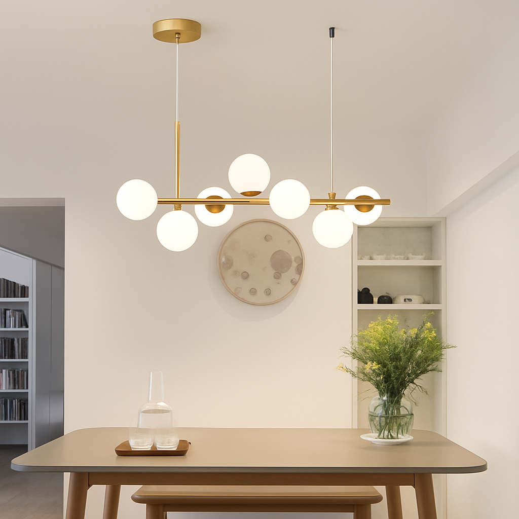 Nordique moderne suspension LED or lumière boule de verre 11 têtes lampe suspendue pour cuisine salon salle à manger Suspension Luminaire Design - vue 5 sur 9