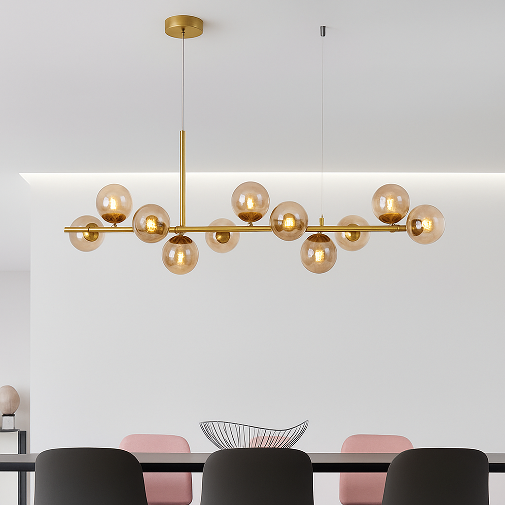 Nordique moderne suspension LED or lumière boule de verre 11 têtes lampe suspendue pour cuisine salon salle à manger Suspension Luminaire Design - vue 6 sur 9